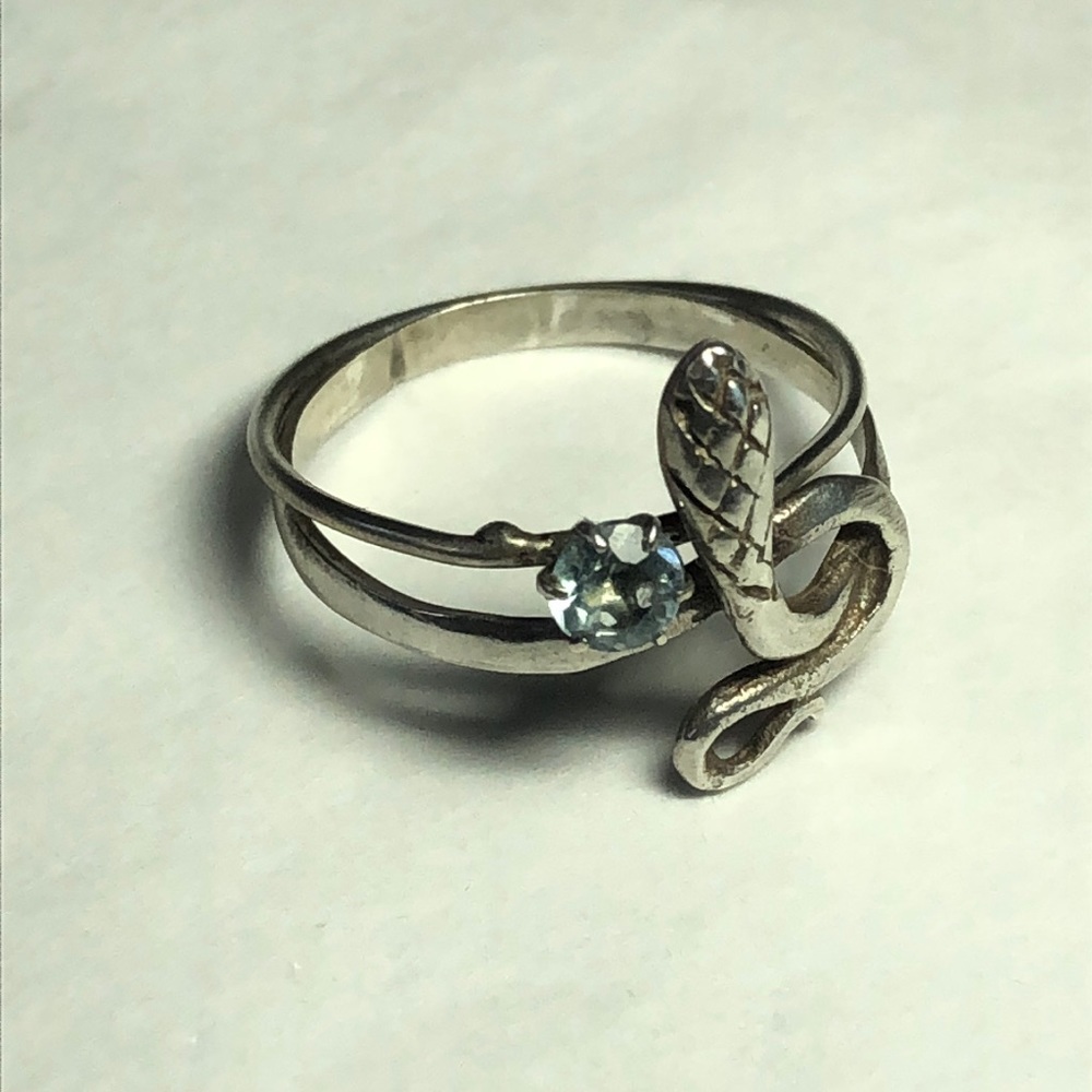 Silver Ring Bundle Aquamarine And Snake Rings - image 2